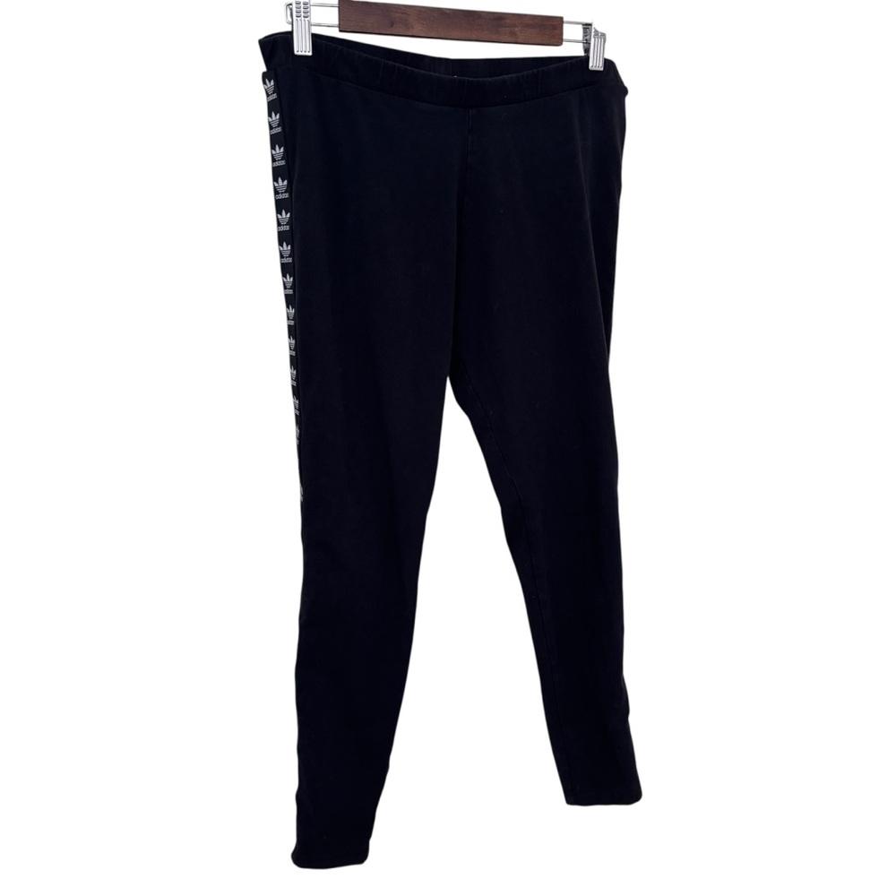 Adidas Originals black leggings with tuxedo stripe logo size L